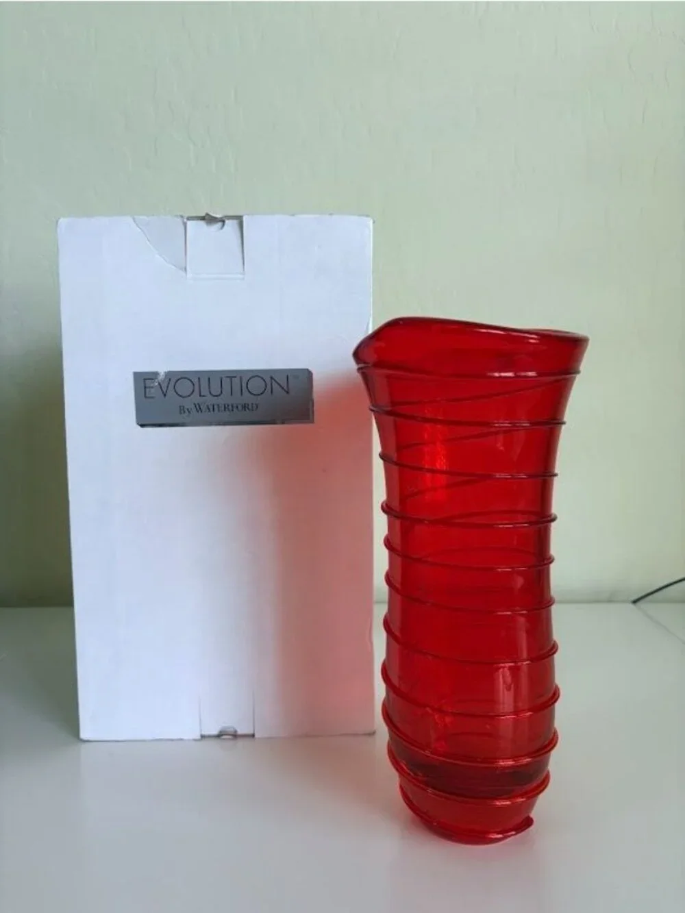 Red & Amber Swirl Glass Vase By Waterford Evolution Poland - 11